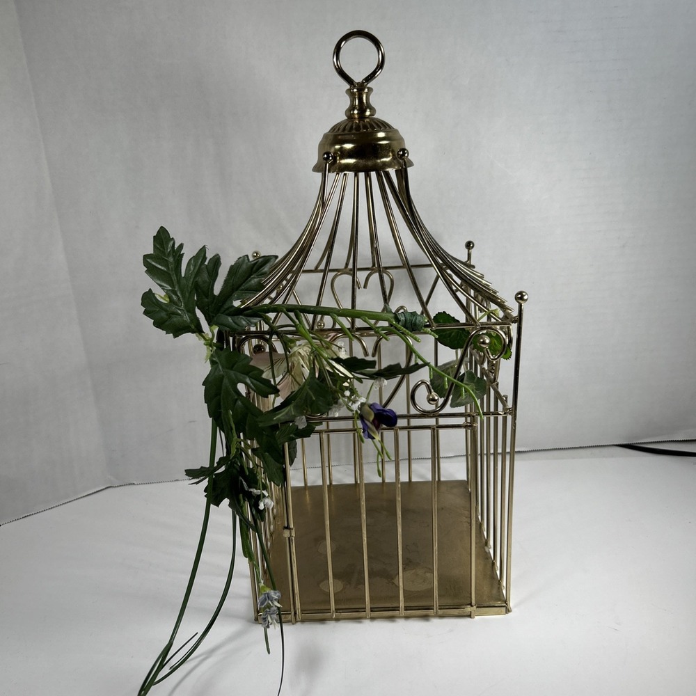Vintage Home Interiors Gold Tone Metal Faux Bird Cage Decor Heart 16x7x7"